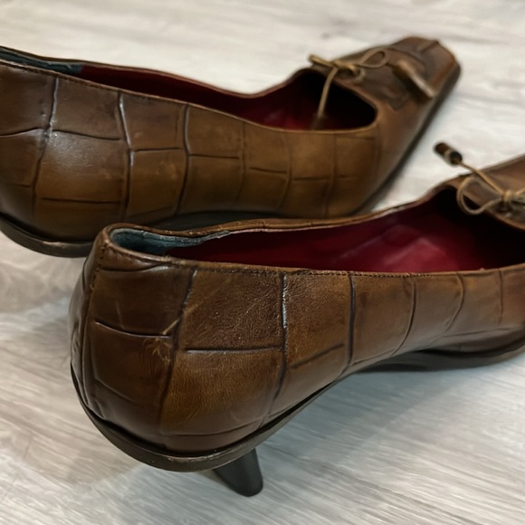 Fratelli Rossetti Pump Heel Brown Leather‎ Embossed Square Toe Women Sz EUR 38.5 - Picture 15 of 16